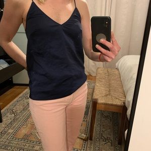 Wilfred navy satin v-neck spaghetti strap tank